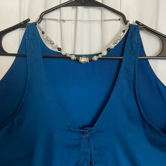 🙀Beautiful RoyalBlue Camisole/Teddie/Cropped-5 Front Buttons-Full Flowing Silky - Picture 10 of 16